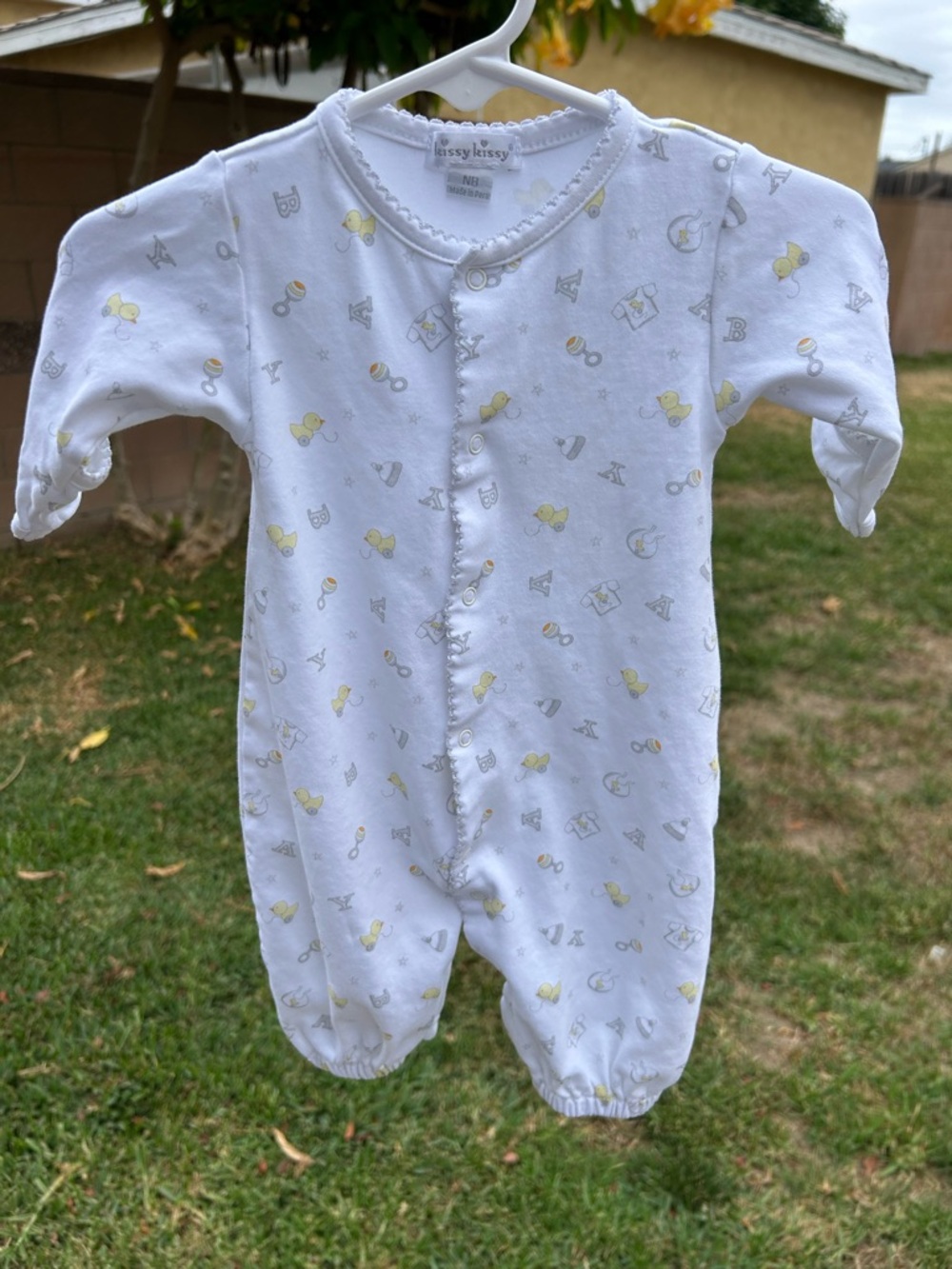Kissy Kissy White Footed One-Piece with Yellow Accent Prints